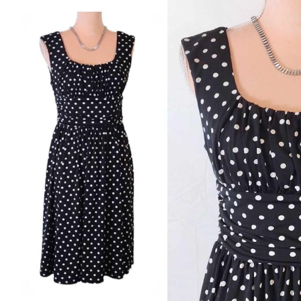 Ronni Nicole Black White Polka Dot Sleeveless Midi Dress SZ 6 Rockabilly